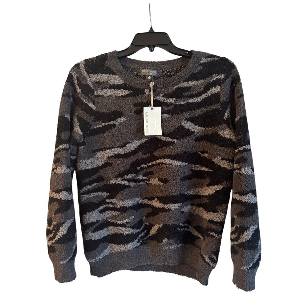 NEW Barefoot Dreams CozyChic Seaside Crew Neck Pullover Carbon Camo Medium